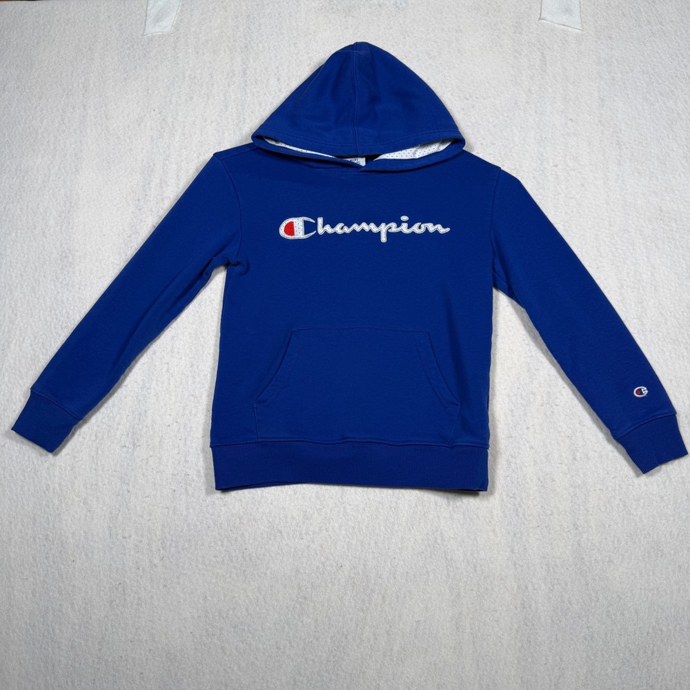 Champion Kids Royal Blue Script Logo Pullover Hoodie Sweatshirt Size M 8